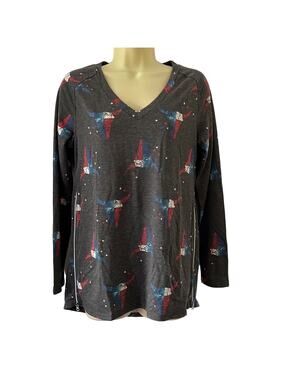 PrinStory Gray Patriotic Print Long Sleeve Knit Top NWT